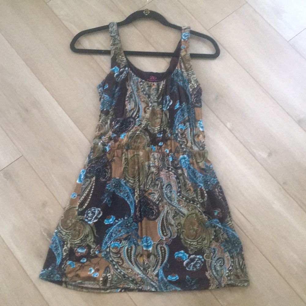 Brown and Turquoise Paisley Floral Boho Tank Dress